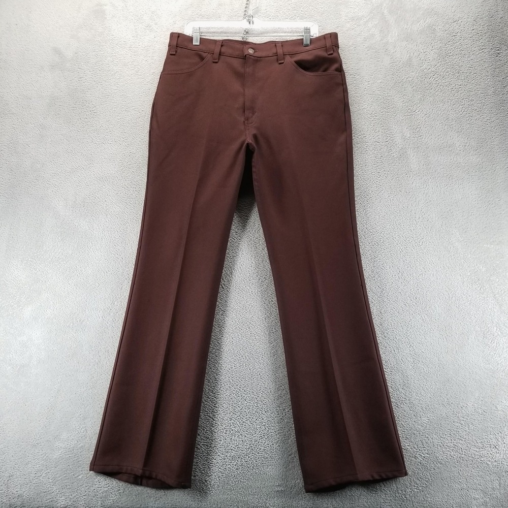 VTG Levis 517 Pants Mens 36x34 Brown Polyester Bootcut Knit Dress Trousers 80s